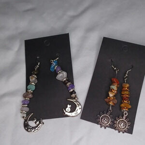 Handmade moon and cat and sun earrings